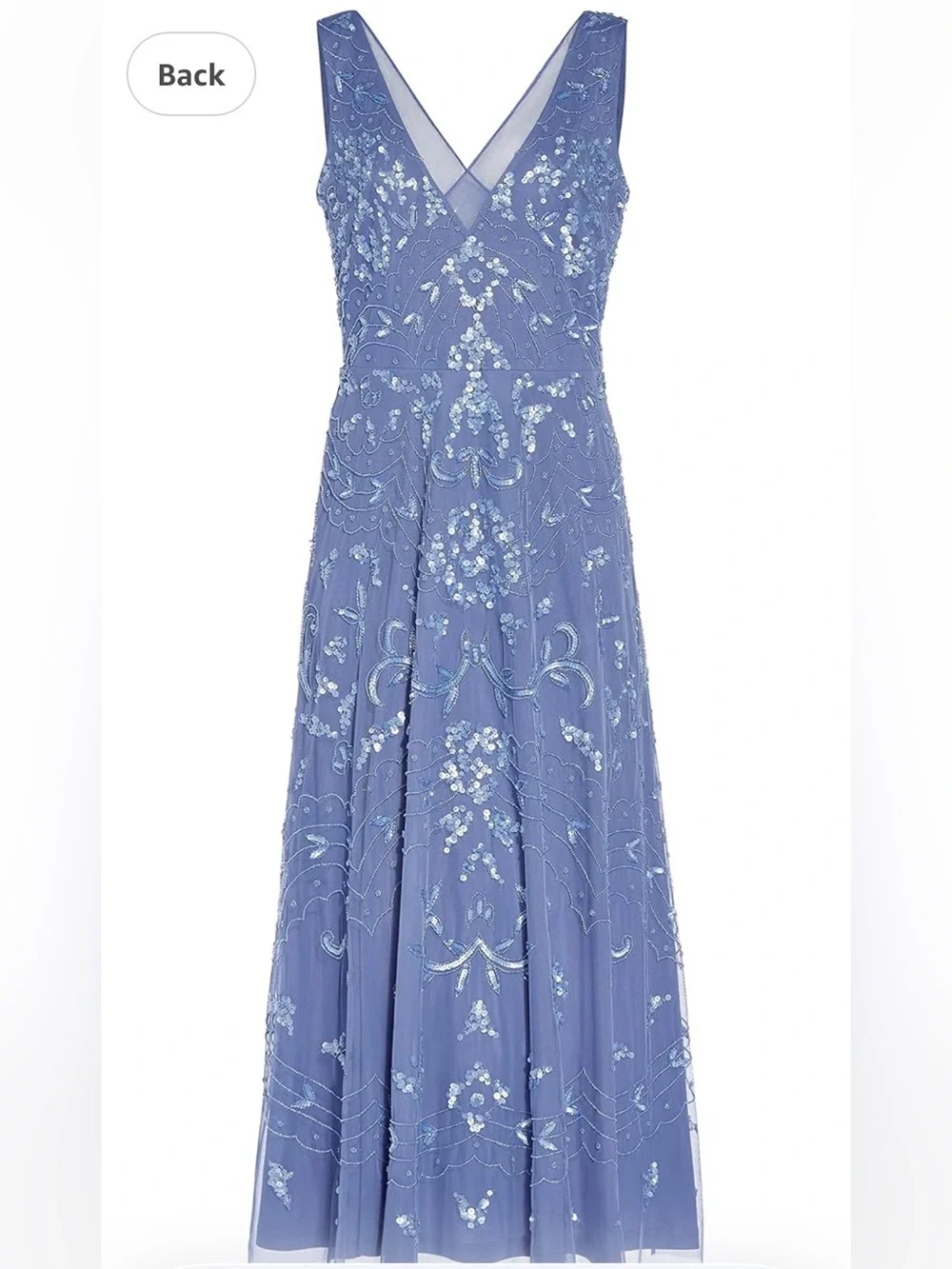Adrianna Papell Dusty Blue V-Neck Embellished Maxi Dress - WORN ONCE- PERFECT